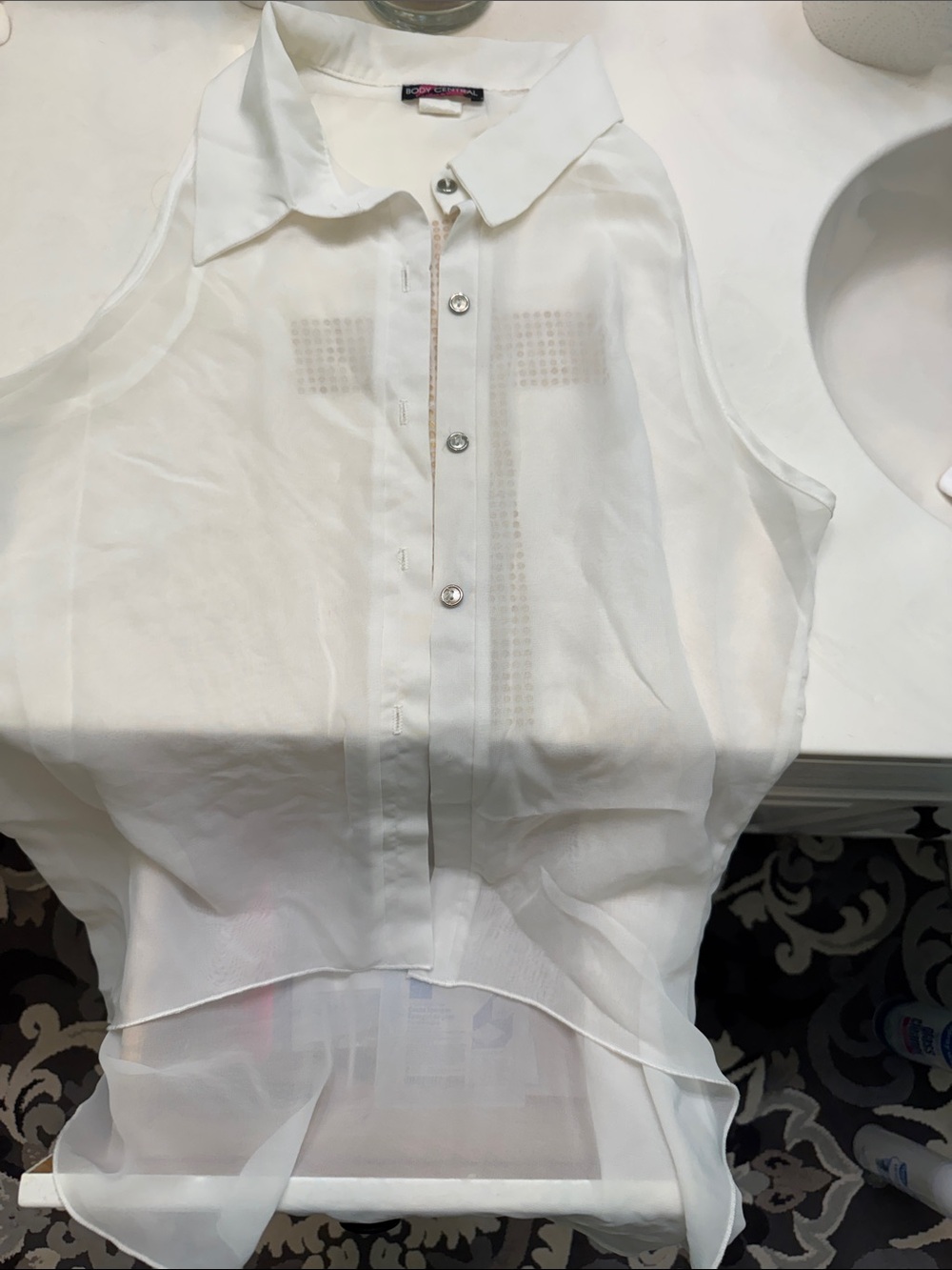 Body Central White Sheer Sleeveless Button-Down Blouse